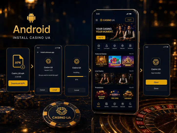 Установка приложения Казино ЮА на Android — скачивание APK с официального сайта, разрешение неизвестных источников и запуск с главного экрана